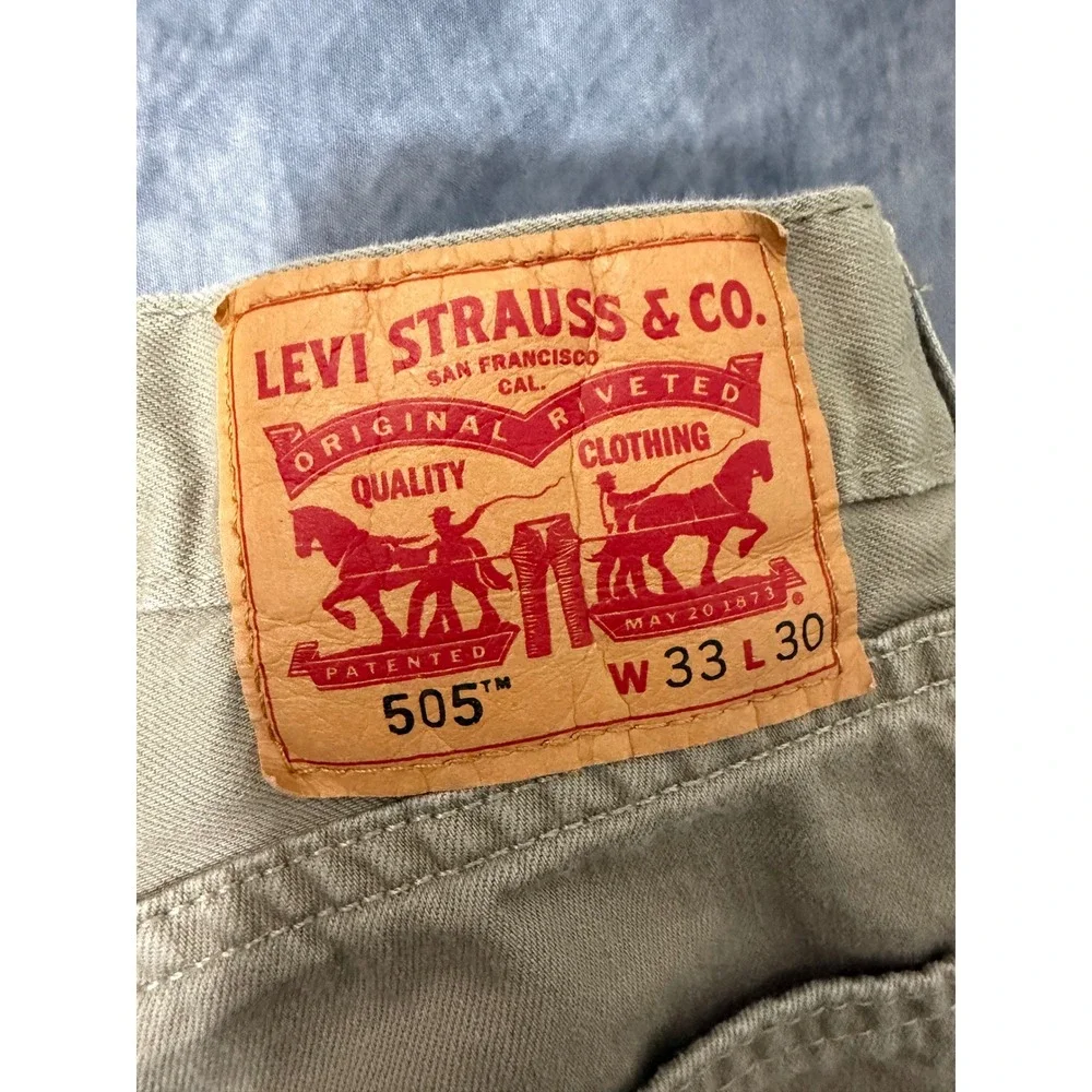 Levis 505 Regular Fit Straight Leg Khaki Tan Pants Mens 33x30